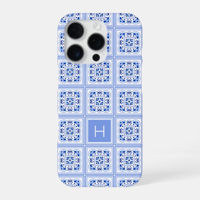 Custom Monogram Portugese Tiles Pattern iPhone Case (Back)