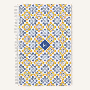 Custom Monogram Portugese Tiles Pattern Notebook
