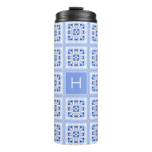 Custom Monogram Portugese Tiles Pattern Thermal Tumbler