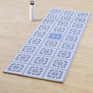 Custom Monogram Portugese Tiles Pattern Yoga Mat