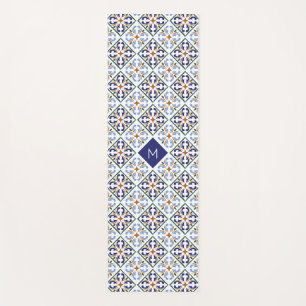 Custom Monogram Portugese Tiles Pattern Yoga Mat
