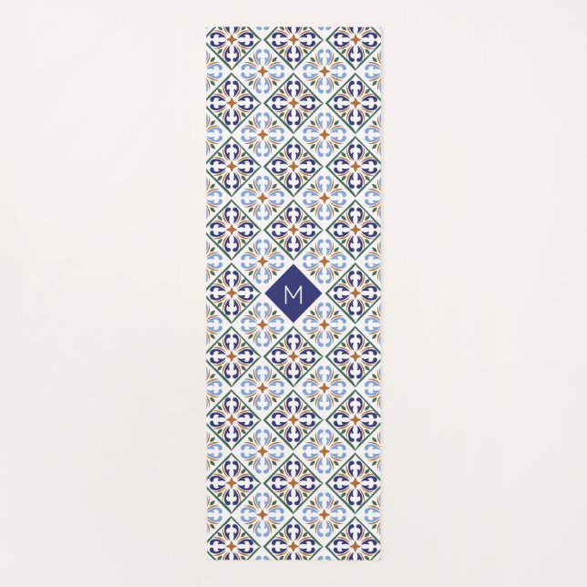 Custom Monogram Portugese Tiles Pattern Yoga Mat (Front)