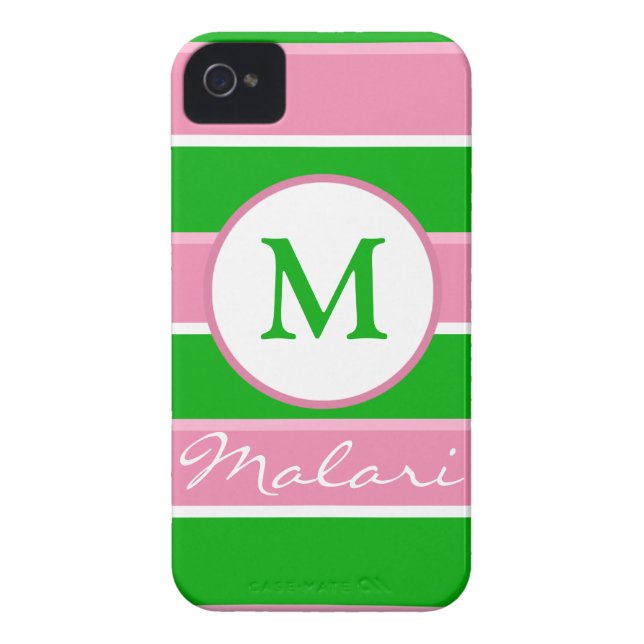 Custom Monogram Preppy Stripe iPhone 4/4S Case (Back)