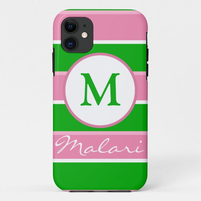 Custom Monogram Preppy Stripe iPhone 5 Case (Back)