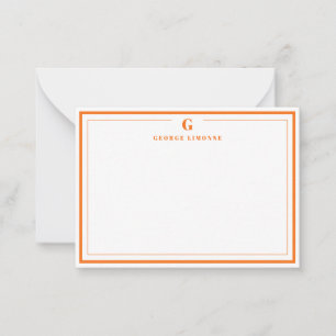 Custom Monogram Pumpkin Orange Border Stationery Card