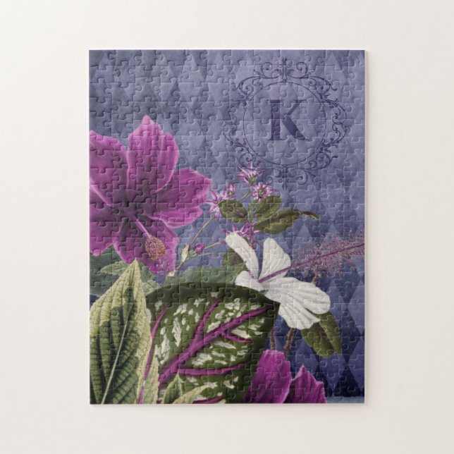 Custom Monogram Purple Floral Jigsaw Puzzle (Vertical)