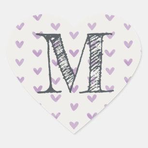 Custom Monogram Purple Watercolor Hearts Heart Sticker