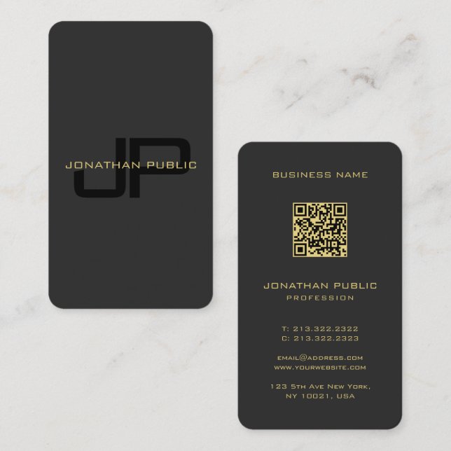 Custom Monogram QR Code Template Black And Gold Business Card (Front/Back)