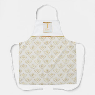 Custom Monogram, Queen Bee, Cream and Gold Apron