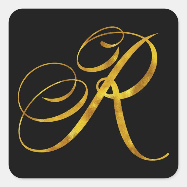 Custom Monogram R Faux Gold Foil Monograms Initial Square Sticker (Front)