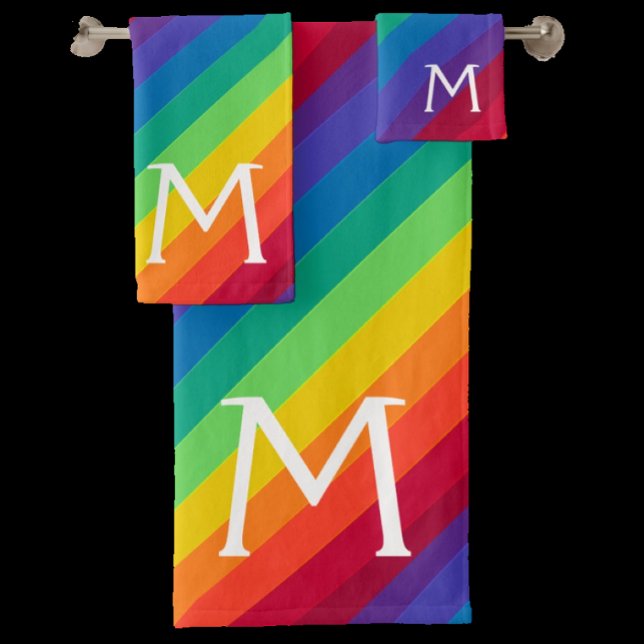 Custom Monogram Rainbow Colourful Bath Towel Set (Creator Uploaded)