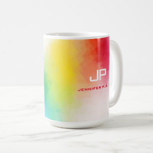 Custom Monogram Rainbow Colours Colourful Abstract Coffee Mug