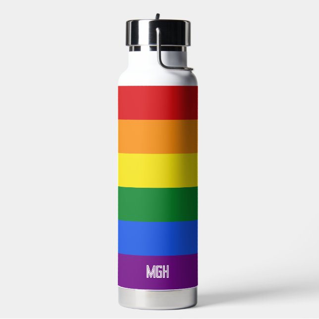 Custom Monogram Rainbow Flag Water Bottle (Left)