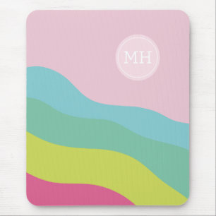 Custom monogram rainbow trendy colourful  mouse pad