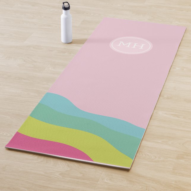 Custom monogram rainbow trendy colourful  yoga mat (In Situ)