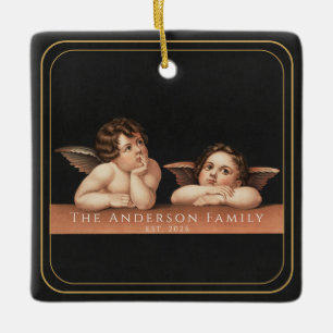 Custom Monogram Raphael Cherub Gold Border Ceramic Ornament