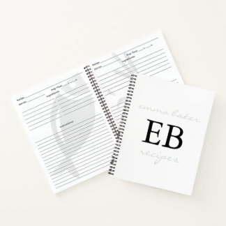 Custom Monogram Recipe Book Journal Notebook