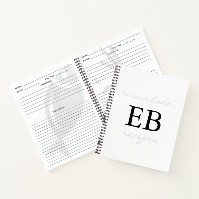 Custom Monogram Recipe Book Journal Notebook (Inside)