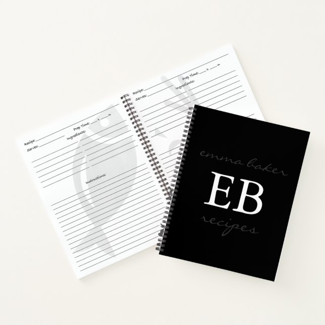 Custom Monogram Recipe Book Journal Notebook (Inside)