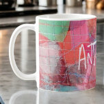 Custom monogram red pink abstract pattern girly  coffee mug<br><div class="desc">Cool girly pretty trendy mug with abstract design pattern inspired from my unique contemporary textile embroidery .Colourful, vibrant vivid bright bold colour scheme, nuances of red, pink, green, blue, grey. Feminine, for you or as a creative original thoughtful and useful gift for her.It can be personalise customise with a name...</div>