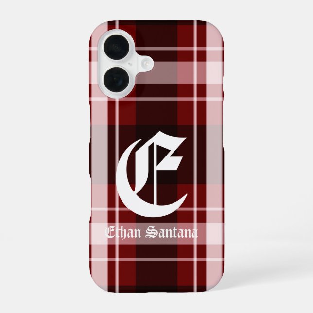 Custom Monogram Red Plaid iPhone 16 Case (Back)
