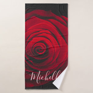 Custom monogram red rose vintage photograph bath towel set