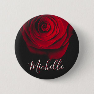 Custom monogram red rose vintage photograph black 6 cm round badge