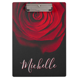 Custom monogram red rose vintage photograph black clipboard