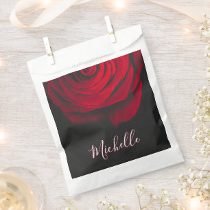 Custom monogram red rose vintage photograph black favour bag