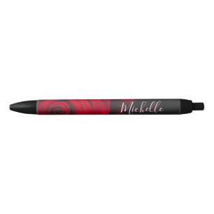Custom monogram red rose vintage photograph black ink pen