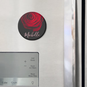 Custom monogram red rose vintage photograph black magnet