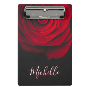 Custom monogram red rose vintage photograph black mini clipboard