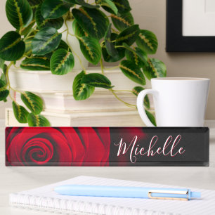 Custom monogram red rose vintage photograph black nameplate