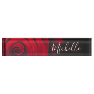 Custom monogram red rose vintage photograph black nameplate