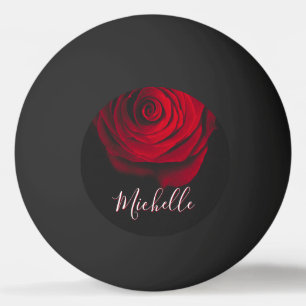 Custom monogram red rose vintage photograph black ping pong ball
