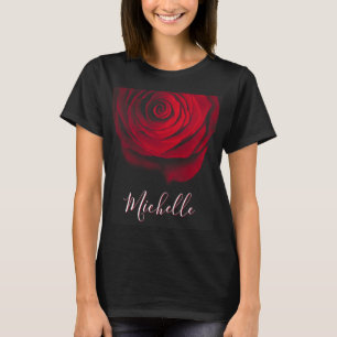 Custom monogram red rose vintage photograph black T-Shirt