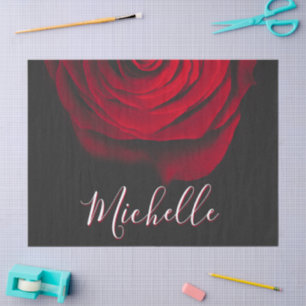 Custom monogram red rose vintage photograph black tissue paper