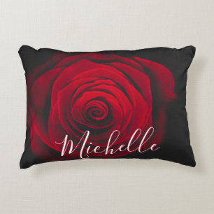 Custom monogram red rose vintage photograph decorative cushion
