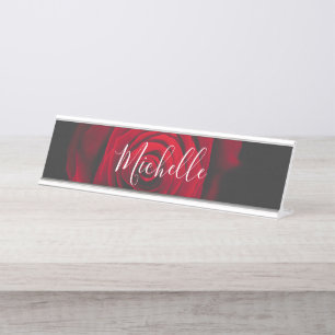 Custom monogram red rose vintage photograph desk name plate