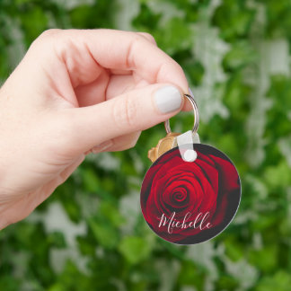 Custom monogram red rose vintage photograph key ring