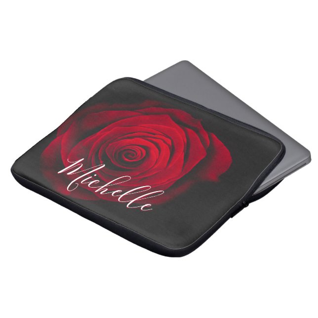 Custom monogram red rose vintage photograph laptop sleeve (Front Top)