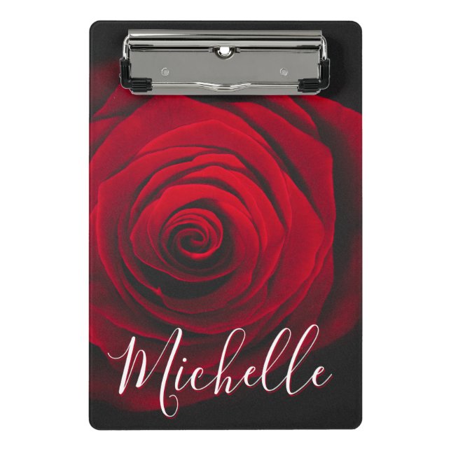 Custom monogram red rose vintage photograph mini clipboard (Front)
