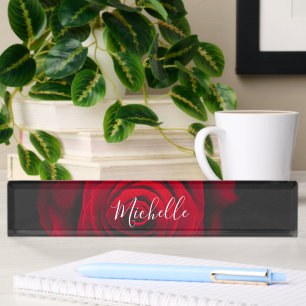 Custom monogram red rose vintage photograph nameplate