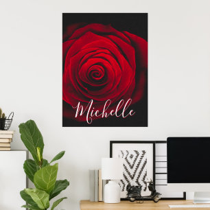 Custom monogram red rose vintage photograph poster