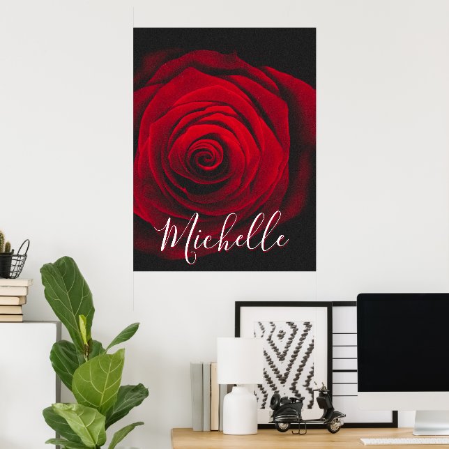 Custom monogram red rose vintage photograph poster (Home Office)