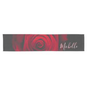 Custom monogram red rose vintage photograph short table runner