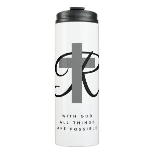 Custom monogram religious cross thermal travel mug