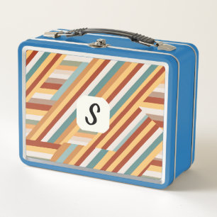 Custom Monogram Retro 70s Geometric Abstract Metal Lunch Box