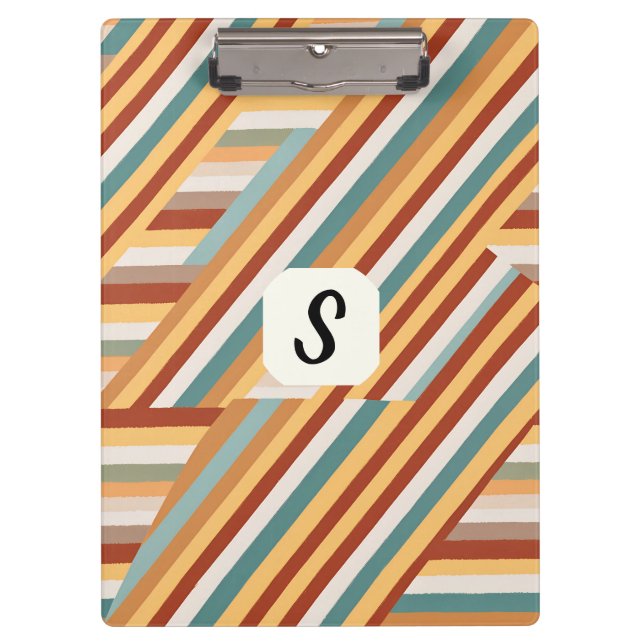 Custom Monogram Retro 70s Geometric Clipboard (Front)