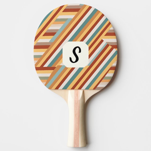 Custom Monogram Retro 70s Geometric  Ping Pong Paddle (Front)
